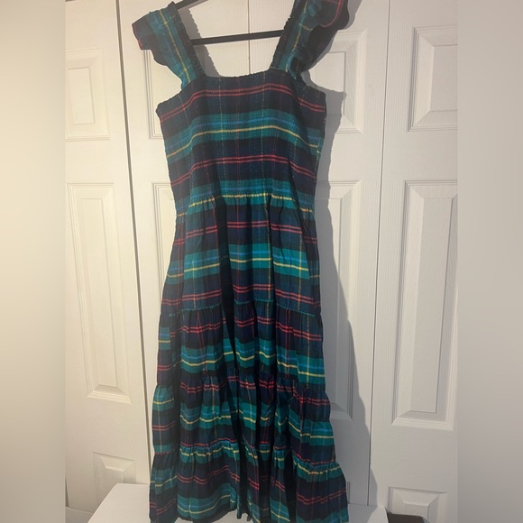 Lands' End plaid tiered dress with smocking, ruffle straps. Coastal Chic 12/14 L - Picture 7 of 10